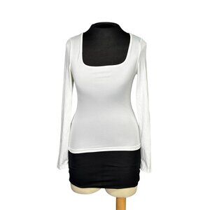 Set Of 2 Shein Long Sleeve White & Light Blue Square Neck Tops XS 95% Polyester